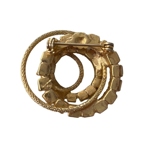 Pink Rhinestone Goldtone Vintage Brooch Pin Circles 1.4" Diameter - Picture 4 of 14